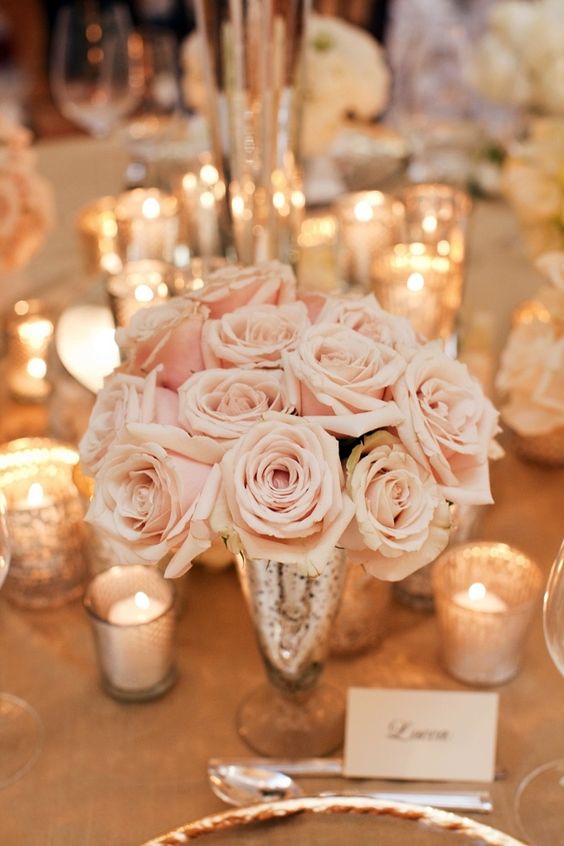 blush pink roses wedding centerpieces