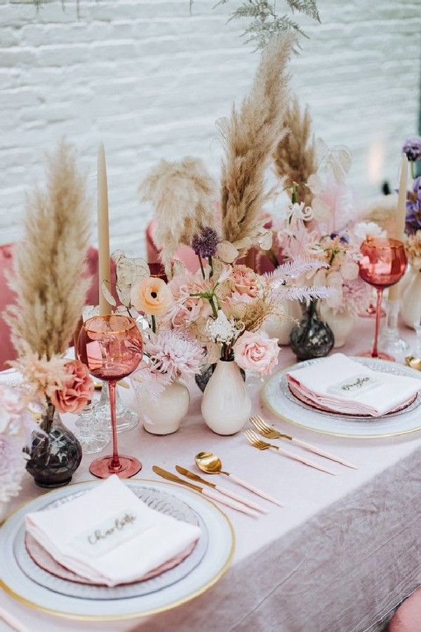 bohemian blush wedding centerpiece