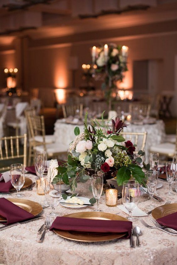 burgandy and blush florals wedding centerpiece