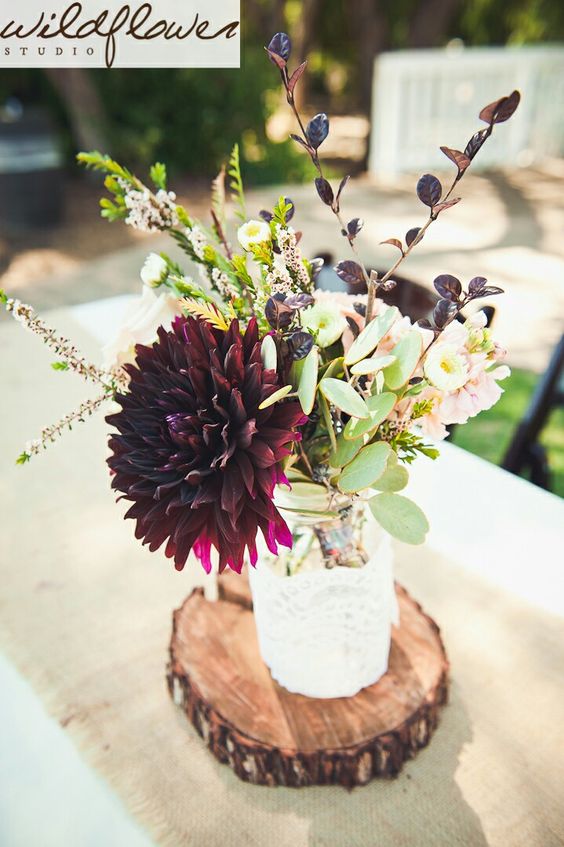 burgundy and blush wedding centerpiece