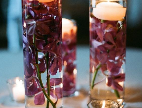 burgundy floating candles wedding centerpiece