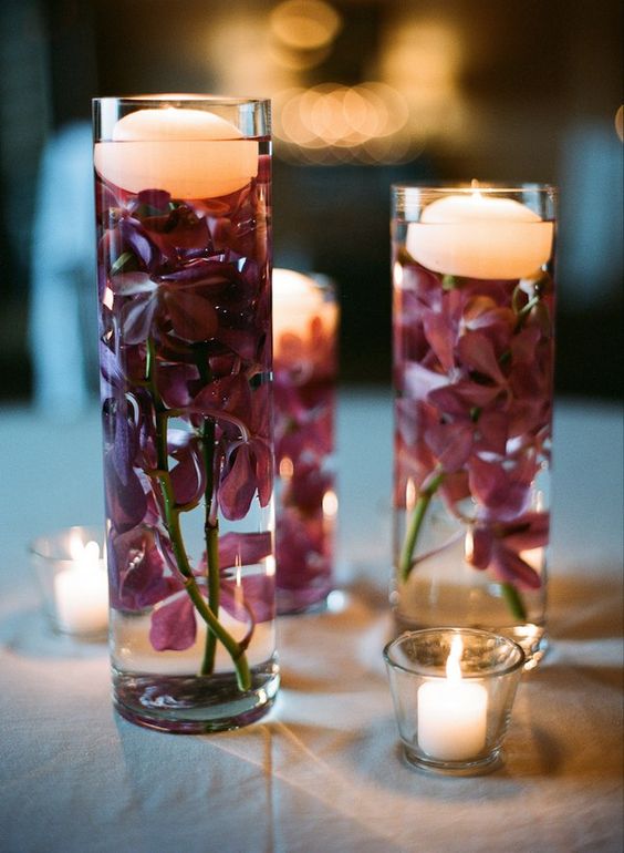 burgundy floating candles wedding centerpiece