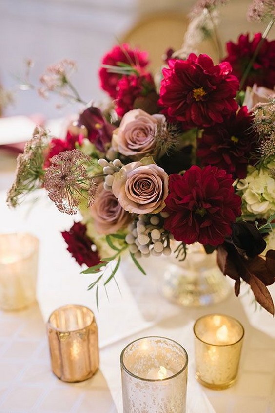 dusty rose and burgundy wedding bouquet