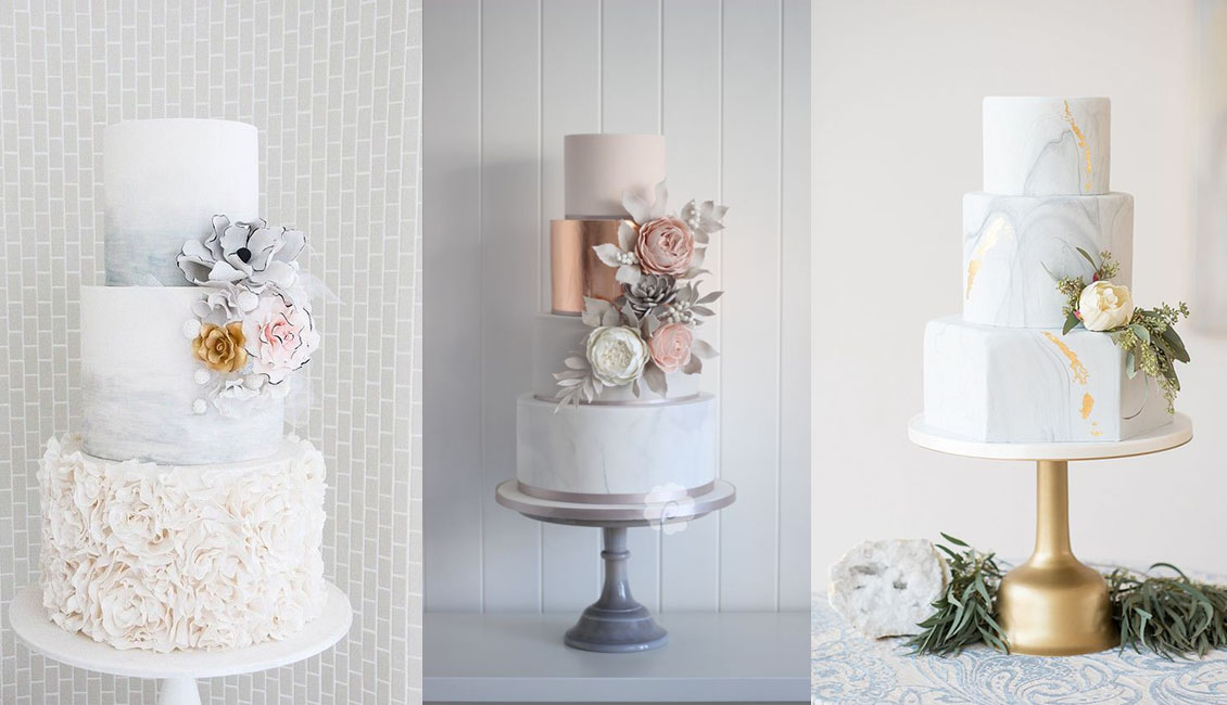 gold and gray marble wedding cakes