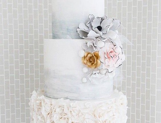 gray marble ruffed wedding cake