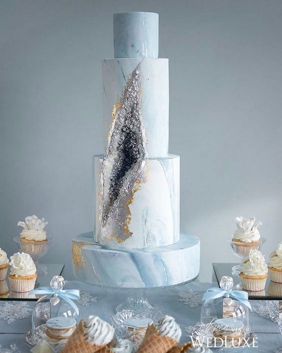 light gray geode wedding cake