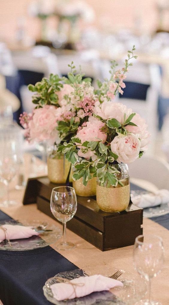 luxury blush pink and gold wedding centerpiece idea