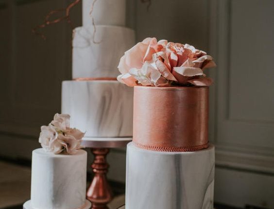 peach orange and grey marble wedding cakes