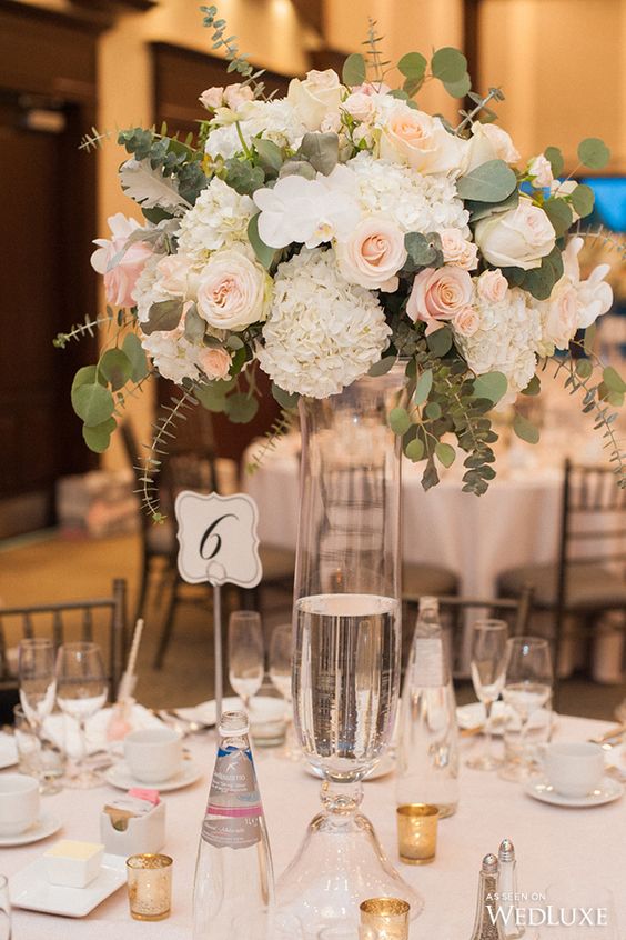 pink and white tall wedding centerpiece