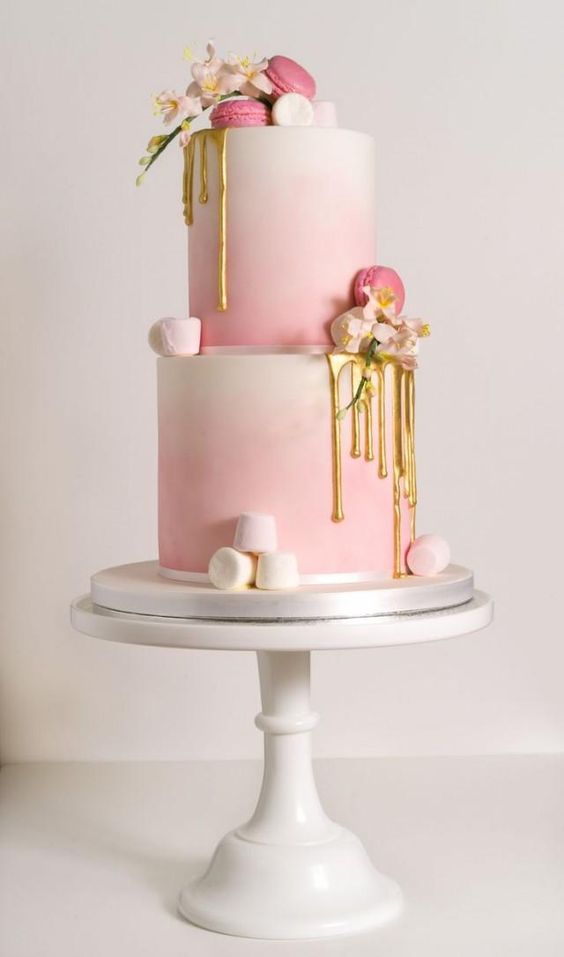 pink ombre drip wedding cake
