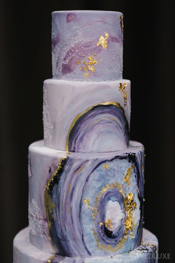 purple and gold geode wedding cake