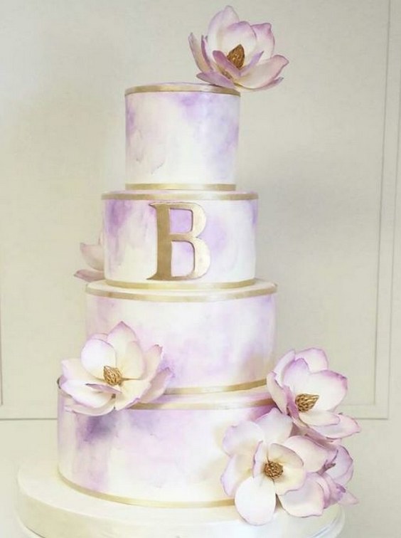 purple watercolor wedding cake idea