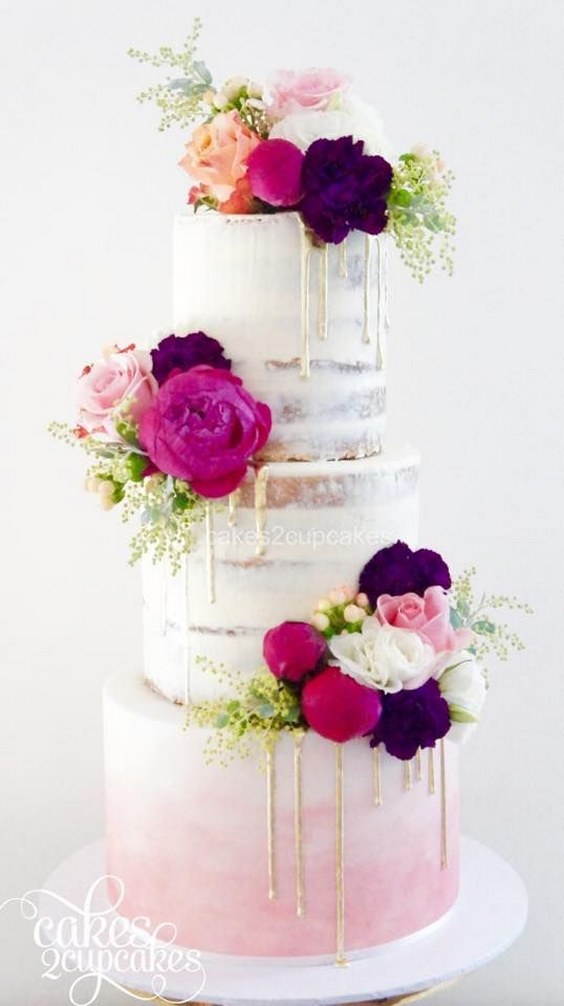 rustic naked drip wedding cake