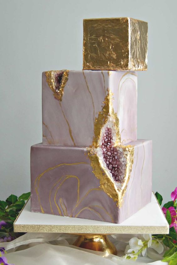 square geode wedding cake