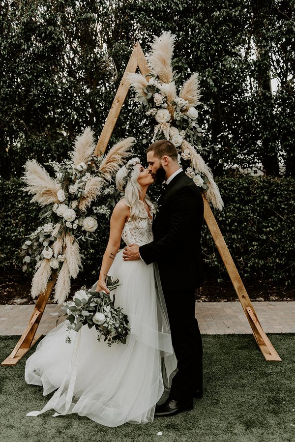 Bohemian Sage Green Eucalyptus Wedding Arch with Pampas Grass Details