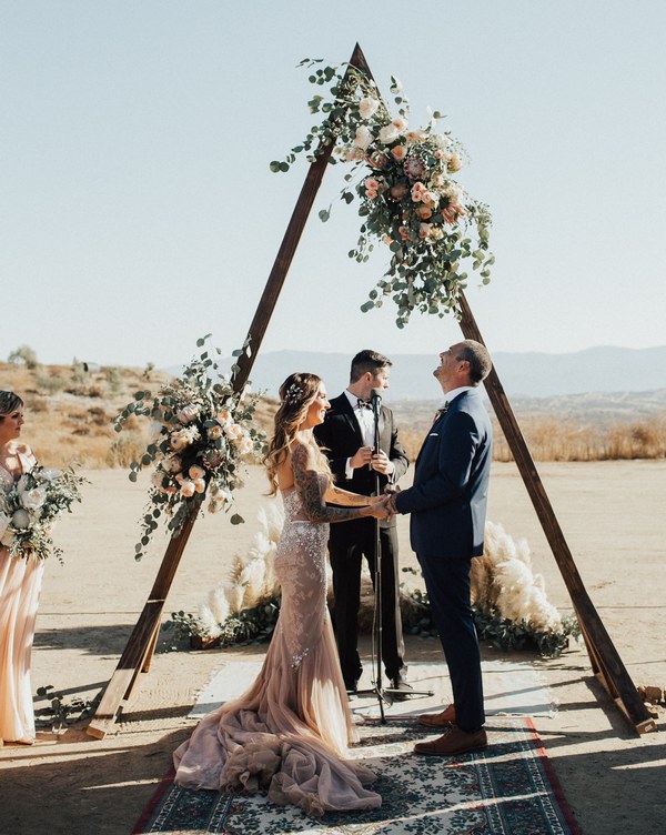 Boho Eucalyptus Triangle Wedding Arch with Roses