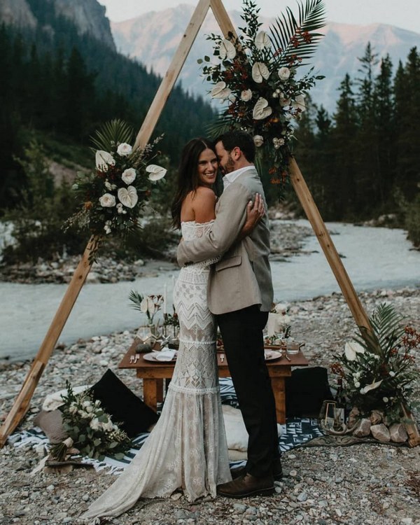 Boho Greenery and White Triangle Wedding Arch 5