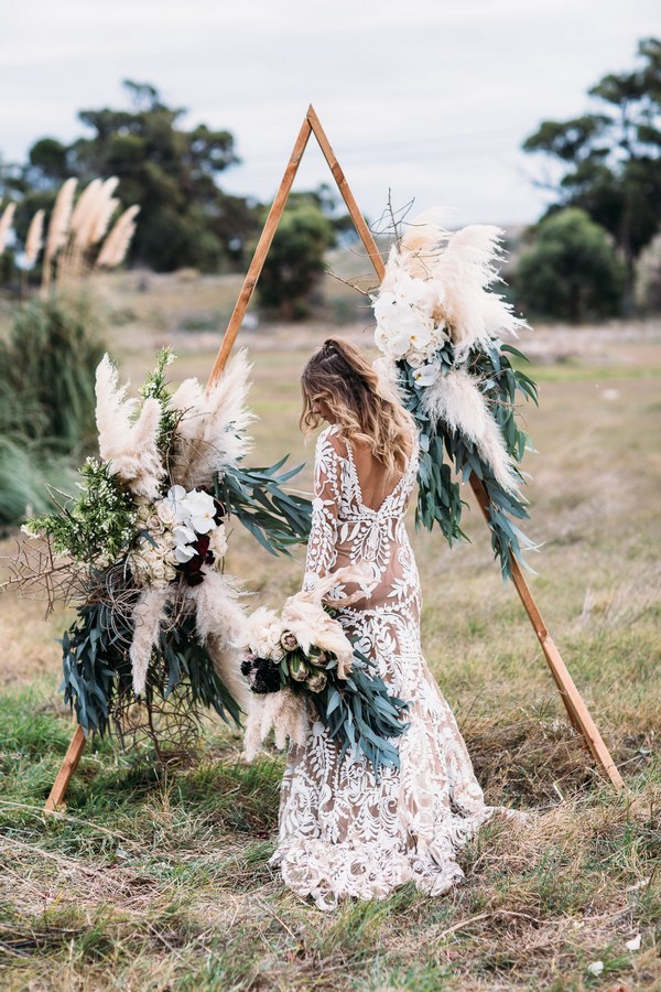 Boho Sage Green Wedding Arch with Pampas Grass Details