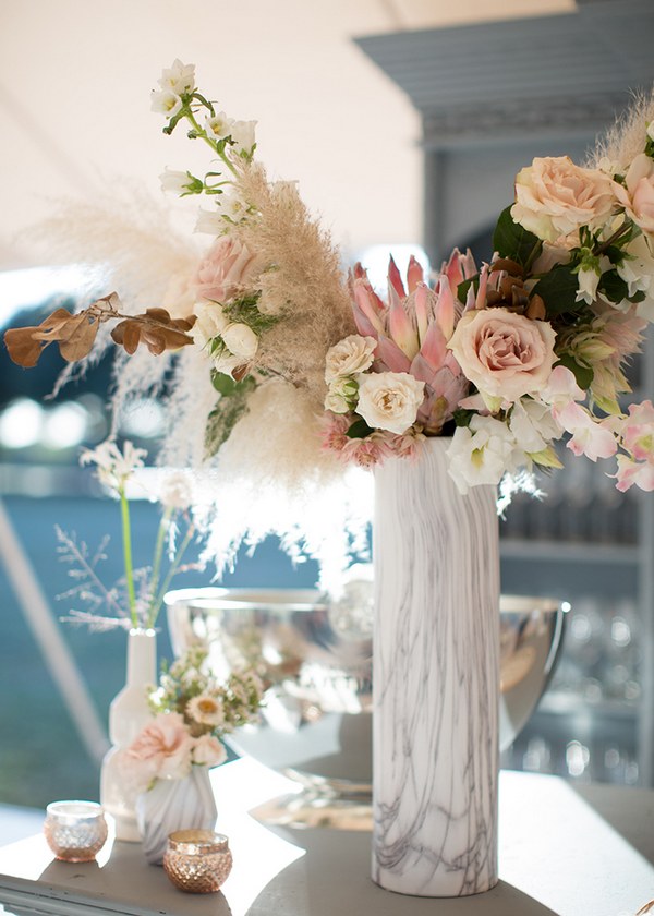 Pampas Grass and blush pink wedding centerpiece