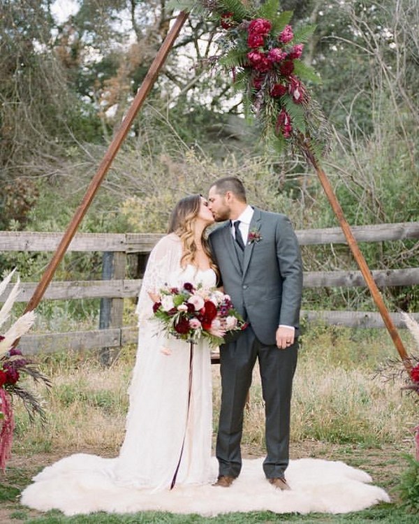 Pampas Grass burgundy fall wedding arch