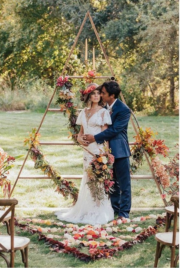 Rustic boho triangle wedding arch