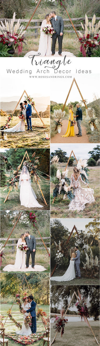 boho outdoor triangle wedding backdrop decor ideas