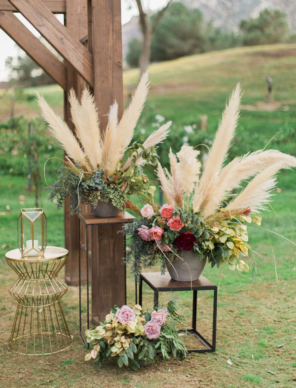 boho pampas grass wedding ceremony decor