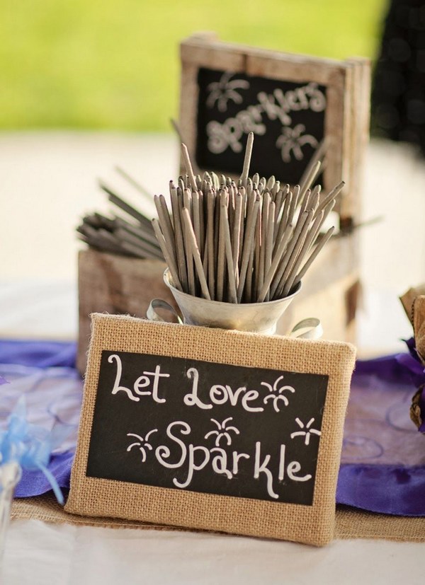 country burlap wedding sign and wedding sparkler send off