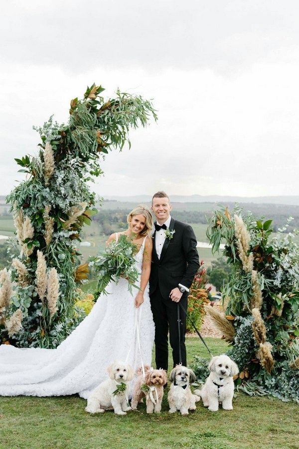 pampas grass and greenery wedding backdrop