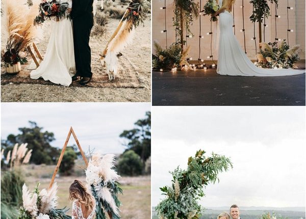 romantic boho pampas grass wedding arch ideas