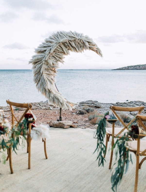 romantic pampas grass moon beach wedding arch ideas