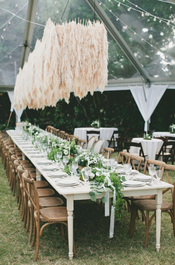 rustic boho pampas grass wedding chandelier