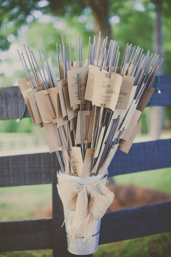 rustic country outdoor wedding sparkler send off