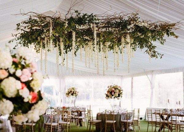2019 trending tented wedding reception ideas with greenery chandelier