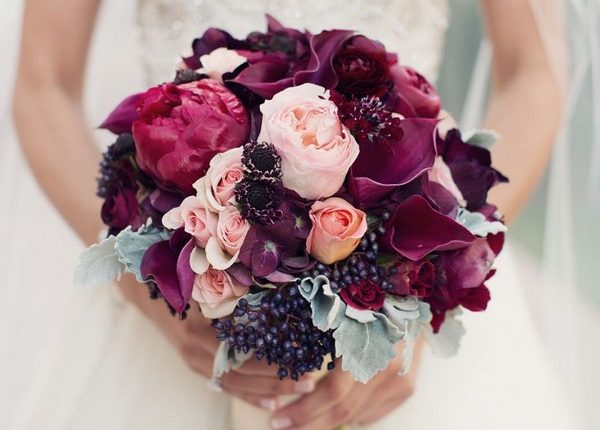 Berry toned bouquet, blush and marsala, warm purple
