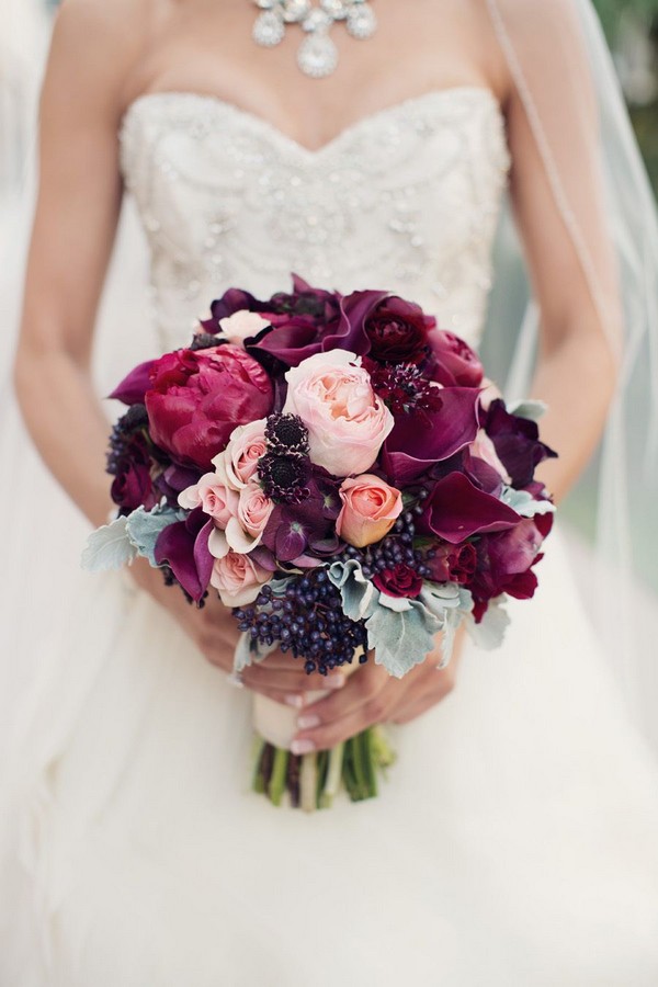 Berry toned bouquet, blush and marsala, warm purple