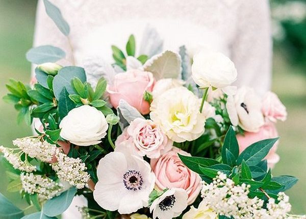 Blush Roses and White Anemone Spring Wedding Bouquet
