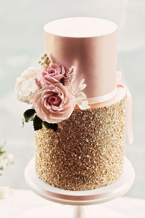 Gold & Pink Wedding Cake By Mama Cake