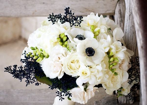 White anemone flowers with dark accents