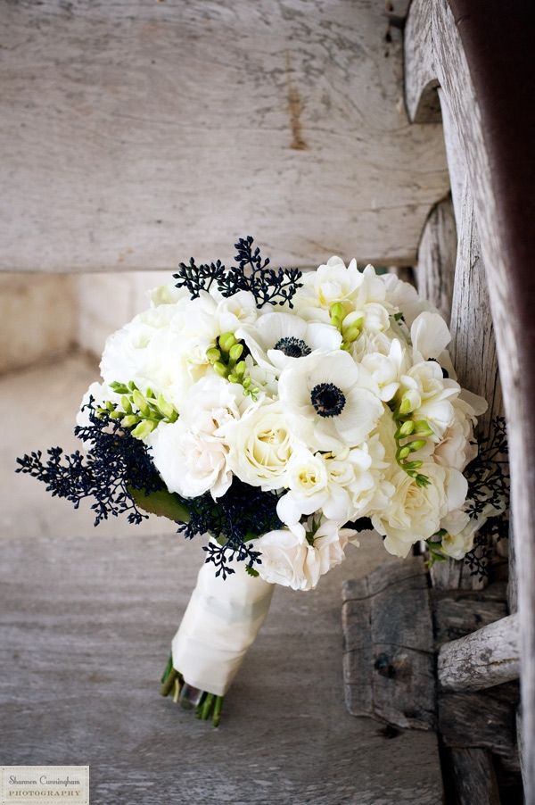 White anemone flowers with dark accents