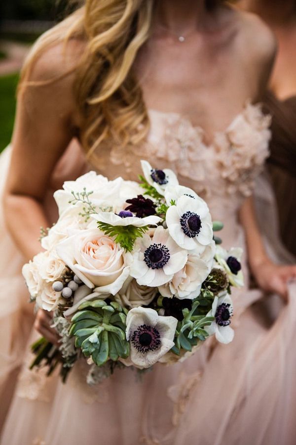 fall wedding bouquets filled with anemone and succulent