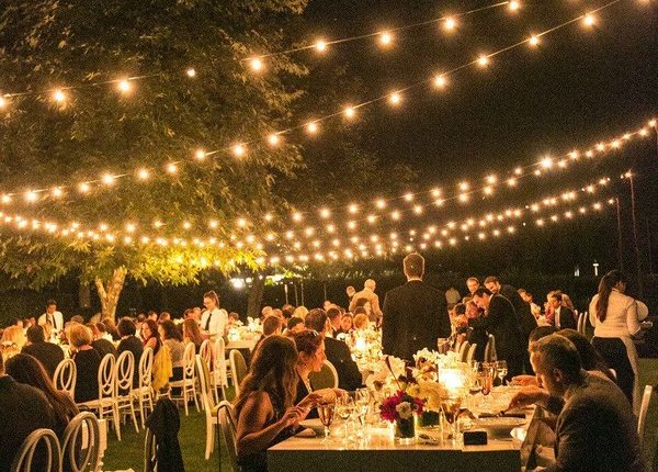 forest outdoor wedding reception ideas with lighting