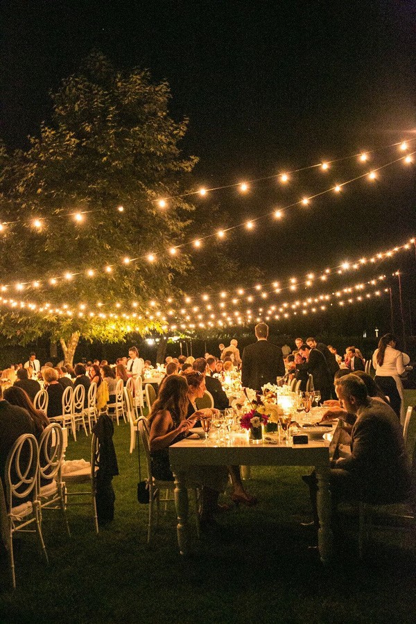 forest outdoor wedding reception ideas with lighting