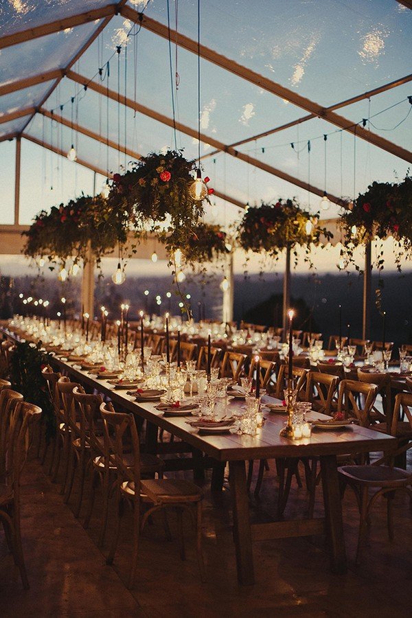 romantic tented wedding reception ideas with lights