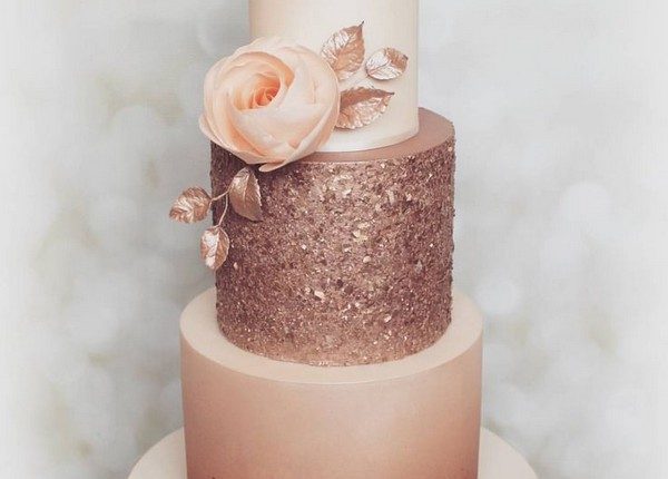 rose gold metallic wedding cake