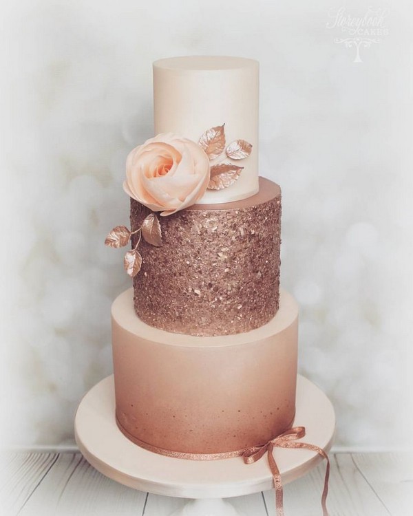 rose gold metallic wedding cake