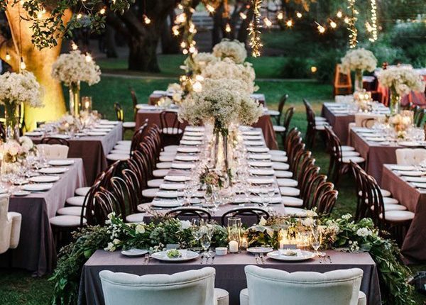 rustic elegance backyard wedding reception ideas with string lights