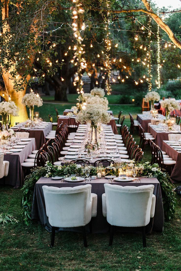 rustic elegance backyard wedding reception ideas with string lights