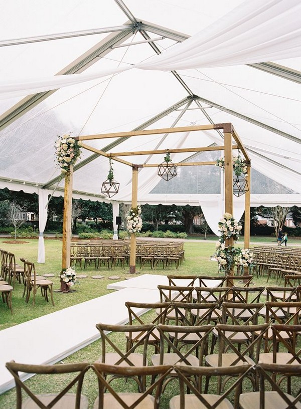 rustic tented wedding ceremony decor idea