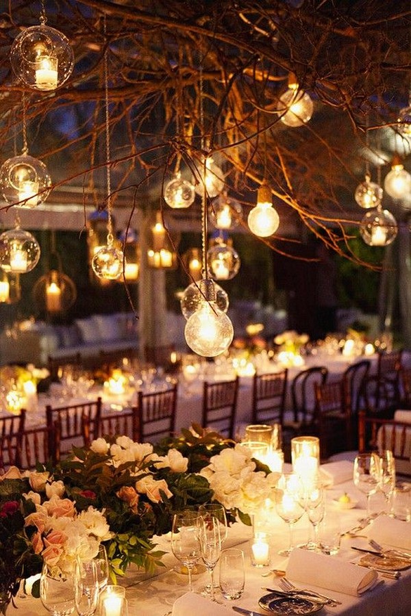 rustic wedding reception decoration ideas with lighting